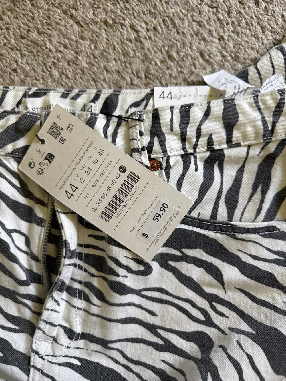 stradivarius Black and White Zebra Print Straight Leg Jeans